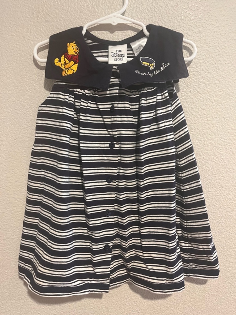 Vintage 90s Winnie The Pooh By The Sea Sailor Dress Embroidered 3T